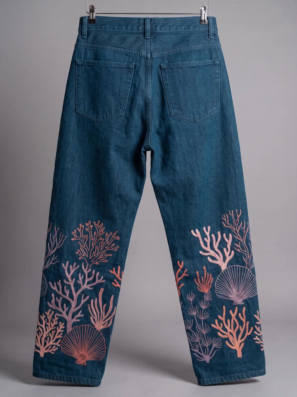 Coral Pants, back with embroidered coral and shells