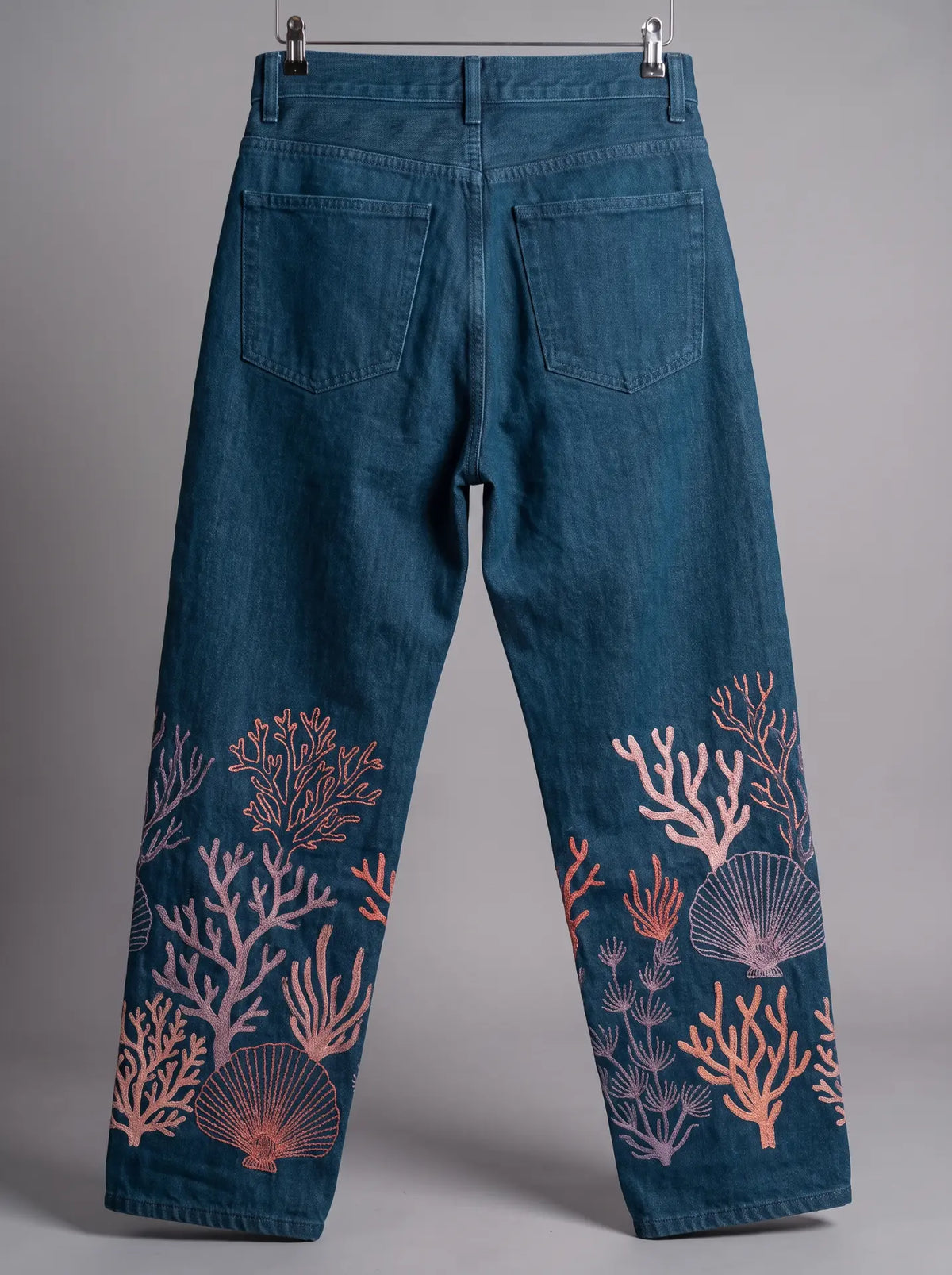 Coral Pants, back with embroidered coral and shells