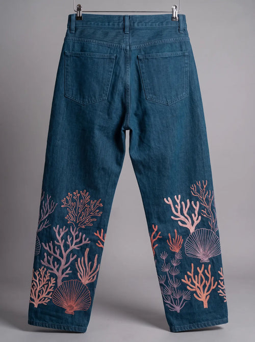 Coral Pants, back with embroidered coral and shells