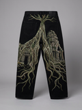 Temple Pants, back with embroidered roots and temple ruins